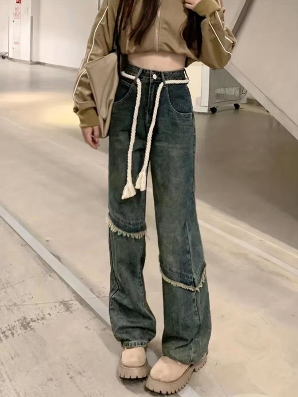 Loose Fit Wide Leg Raw Seam Jeans Women's Denim