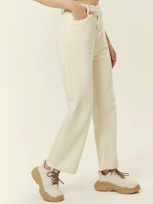 High Waist Loose Straight Denim Pants Creamy Brown Jeans Women's