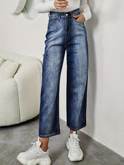 Washed Casual Straight Jeans Ripped Holes Loose Fit Denim Trousers