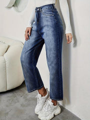 Washed Casual Straight Jeans Ripped Holes Loose Fit Denim Trousers