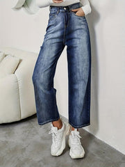 Washed Casual Straight Jeans Ripped Holes Loose Fit Denim Trousers
