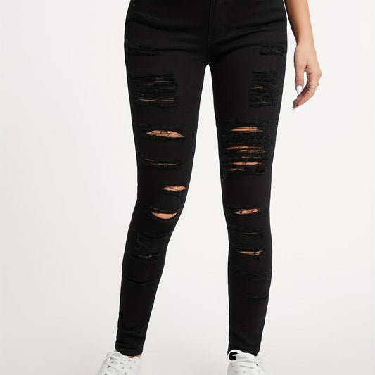 Distressed High Stretch Skinny Jeans