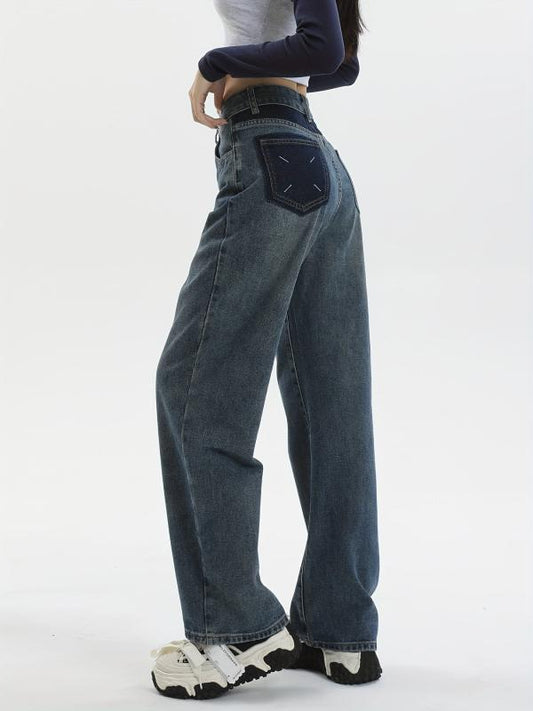 High Waist Straight Jeans Loose Fit Non Stretch Wide Legs Jeans