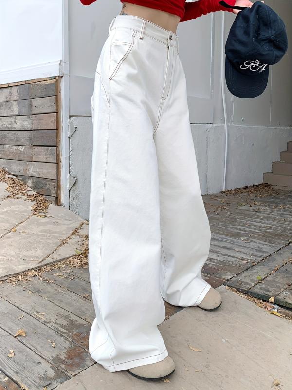 Wide Leg Baggy Jeans Non Stretch Loose Fit Versatile Wide Leg Jeans