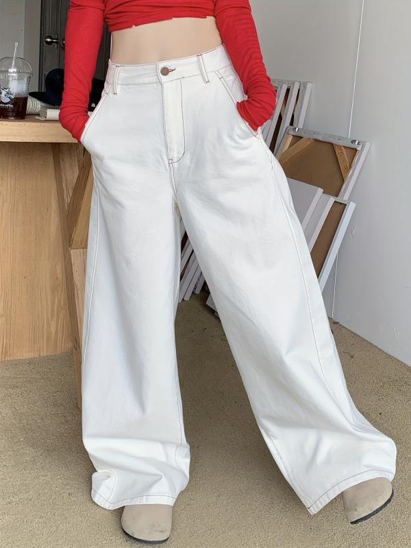 Wide Leg Baggy Jeans Non Stretch Loose Fit Versatile Wide Leg Jeans