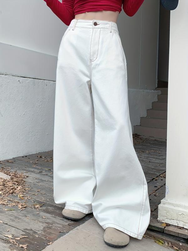 Wide Leg Baggy Jeans Non Stretch Loose Fit Versatile Wide Leg Jeans