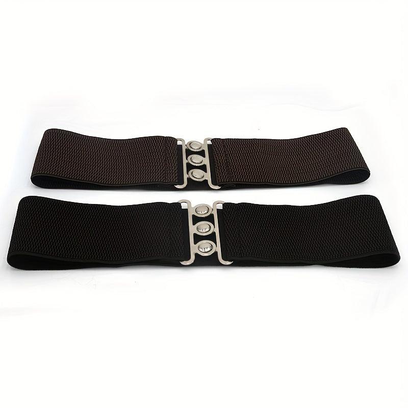 Wide Elastic Waistband Belt Metal Buckle for Women
