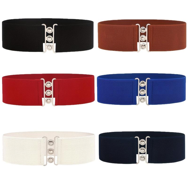 Wide Elastic Waistband Belt Metal Buckle for Women