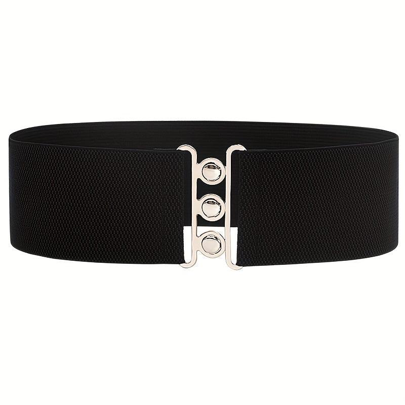 Wide Elastic Waistband Belt Metal Buckle for Women