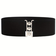 Wide Elastic Waistband Belt Metal Buckle for Women
