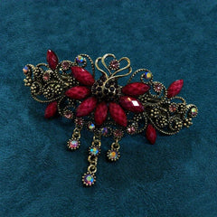 Turquoise Rhinestone Tassel Barrette French Hair Clip