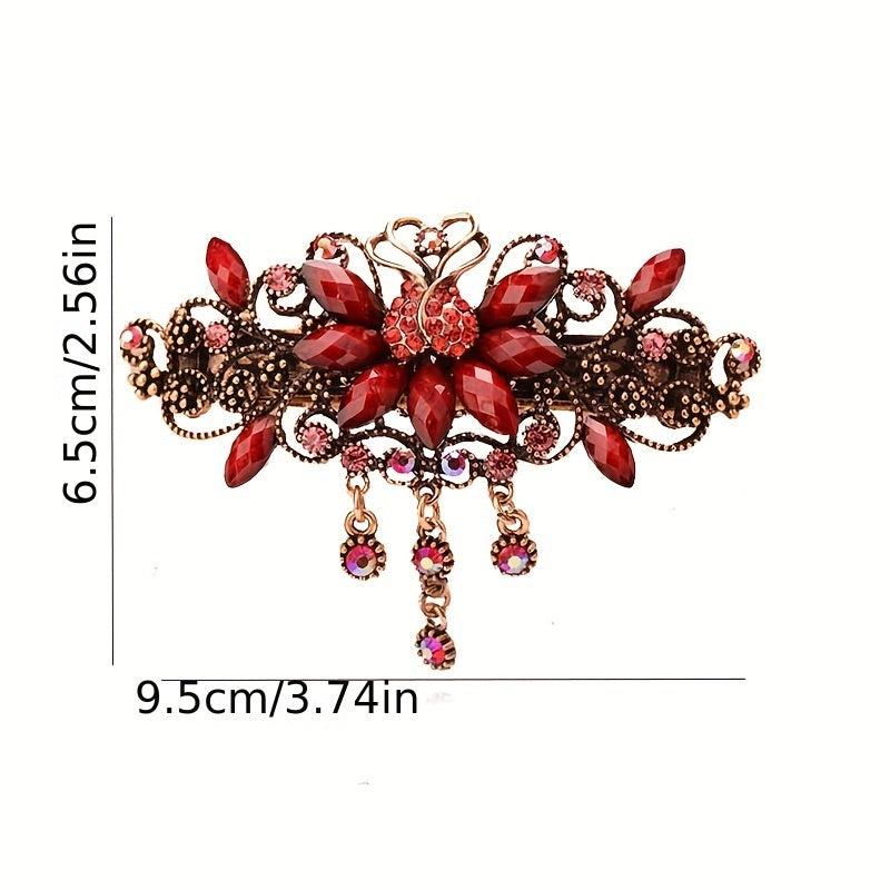 Turquoise Rhinestone Tassel Barrette French Hair Clip