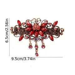 Turquoise Rhinestone Tassel Barrette French Hair Clip