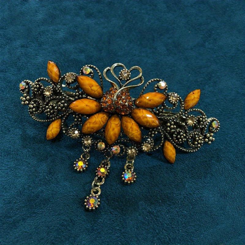 Turquoise Rhinestone Tassel Barrette French Hair Clip