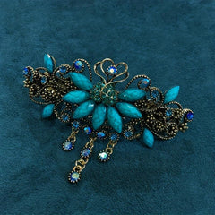Turquoise Rhinestone Tassel Barrette French Hair Clip