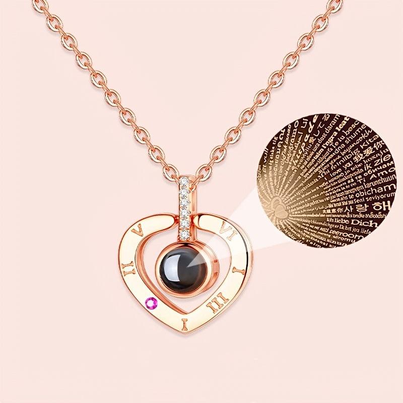 I Love You 100 Languages Projection Necklace Romantic Pendant Jewelry