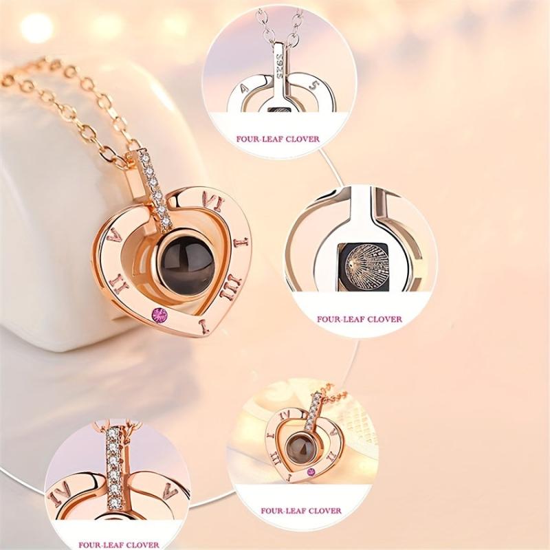 I Love You 100 Languages Projection Necklace Romantic Pendant Jewelry