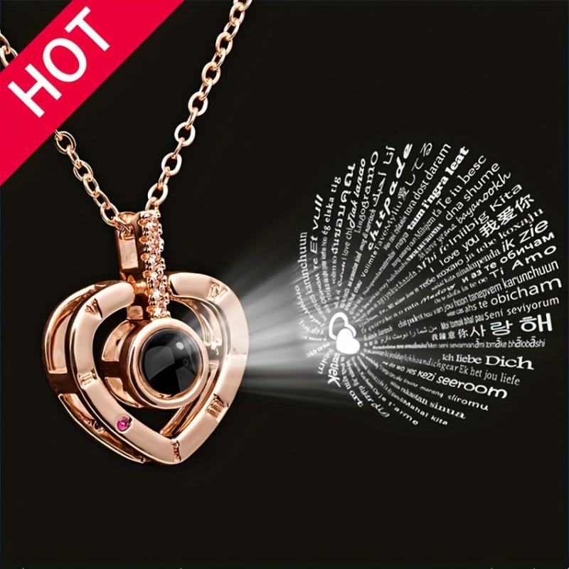 I Love You 100 Languages Projection Necklace Romantic Pendant Jewelry