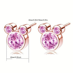 925 Silver Mouse Zircon Stud Earrings for Women Girls