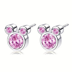 925 Silver Mouse Zircon Stud Earrings for Women Girls