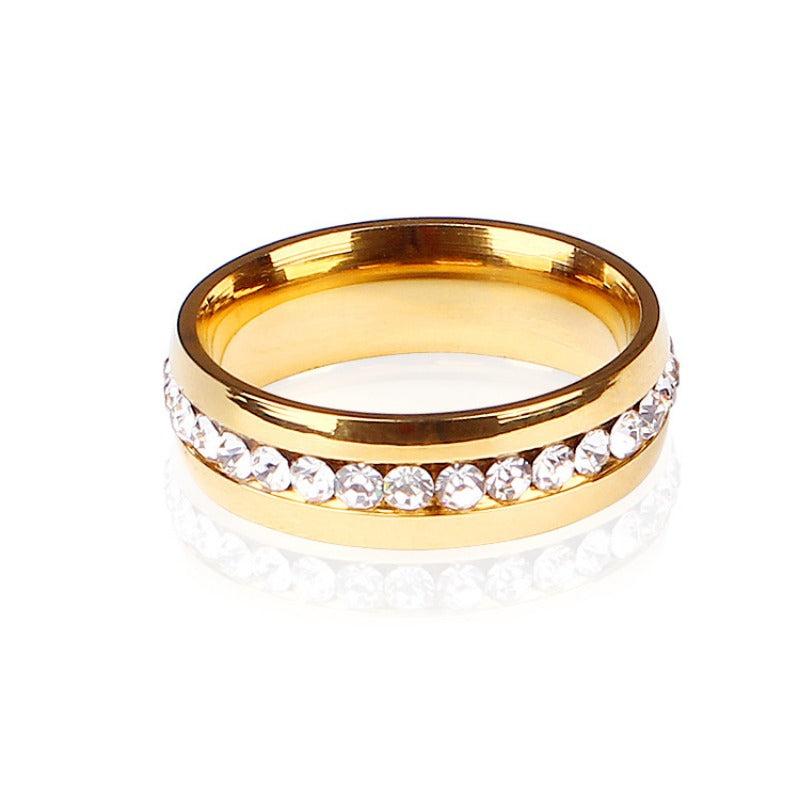Stainless Steel Band Ring with Shining Zircon Inlay