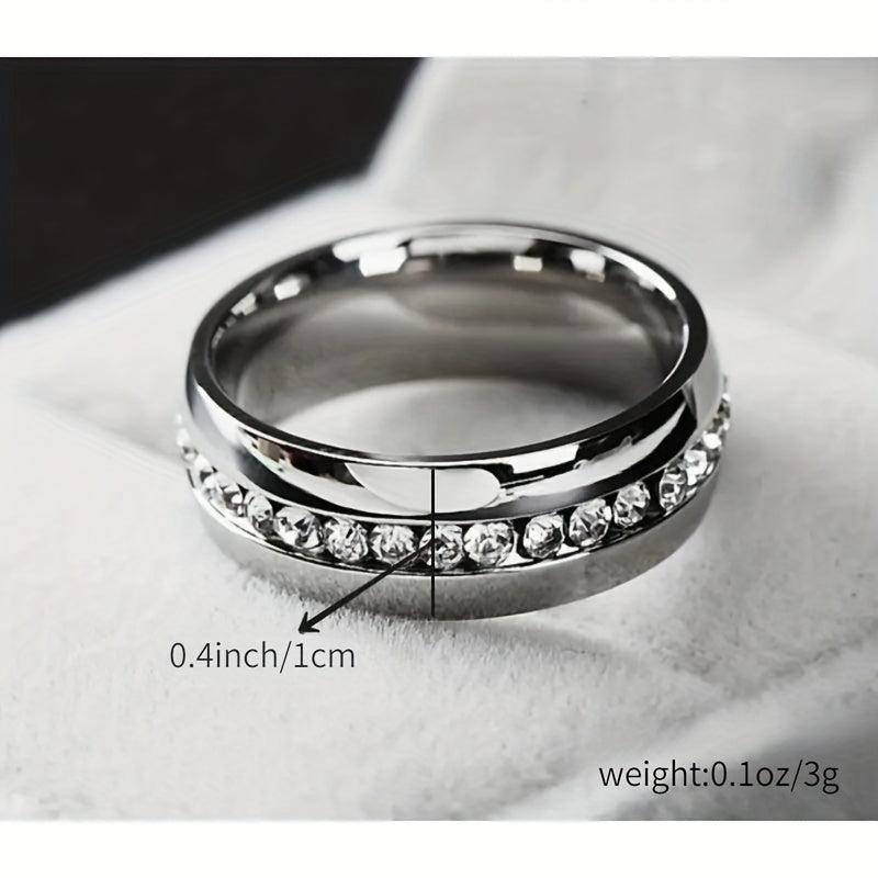 Stainless Steel Band Ring with Shining Zircon Inlay