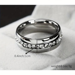 Stainless Steel Band Ring with Shining Zircon Inlay