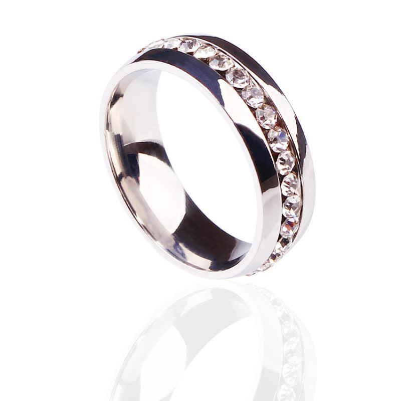 Stainless Steel Band Ring with Shining Zircon Inlay