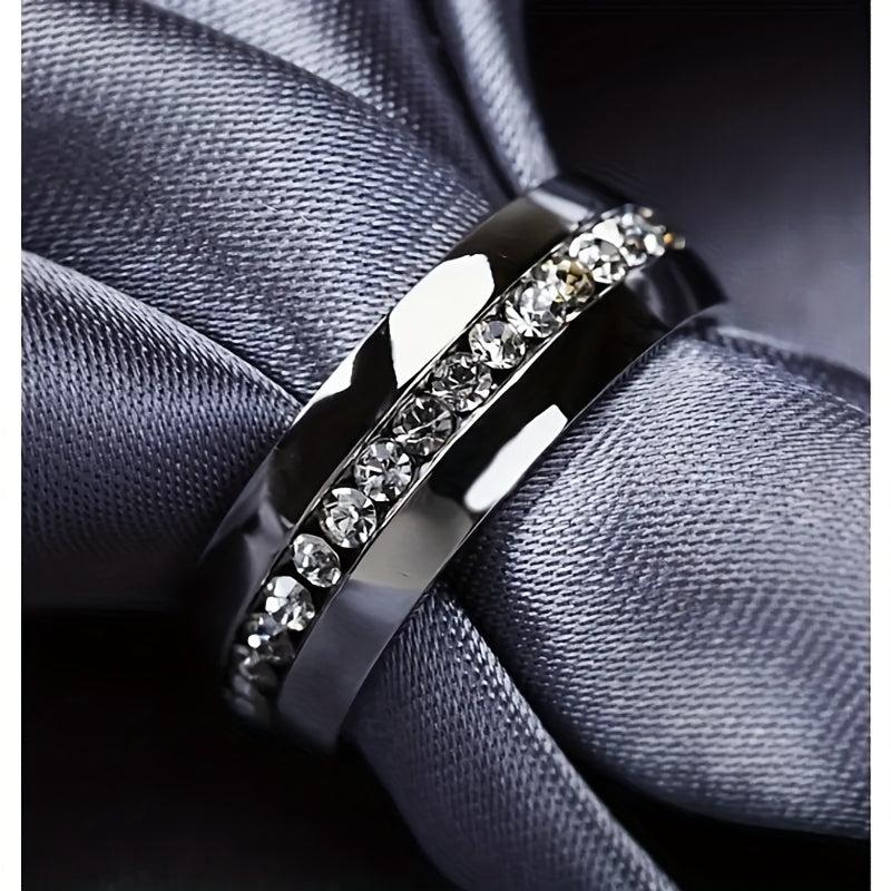 Stainless Steel Band Ring with Shining Zircon Inlay
