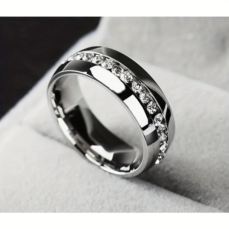 Stainless Steel Band Ring with Shining Zircon Inlay