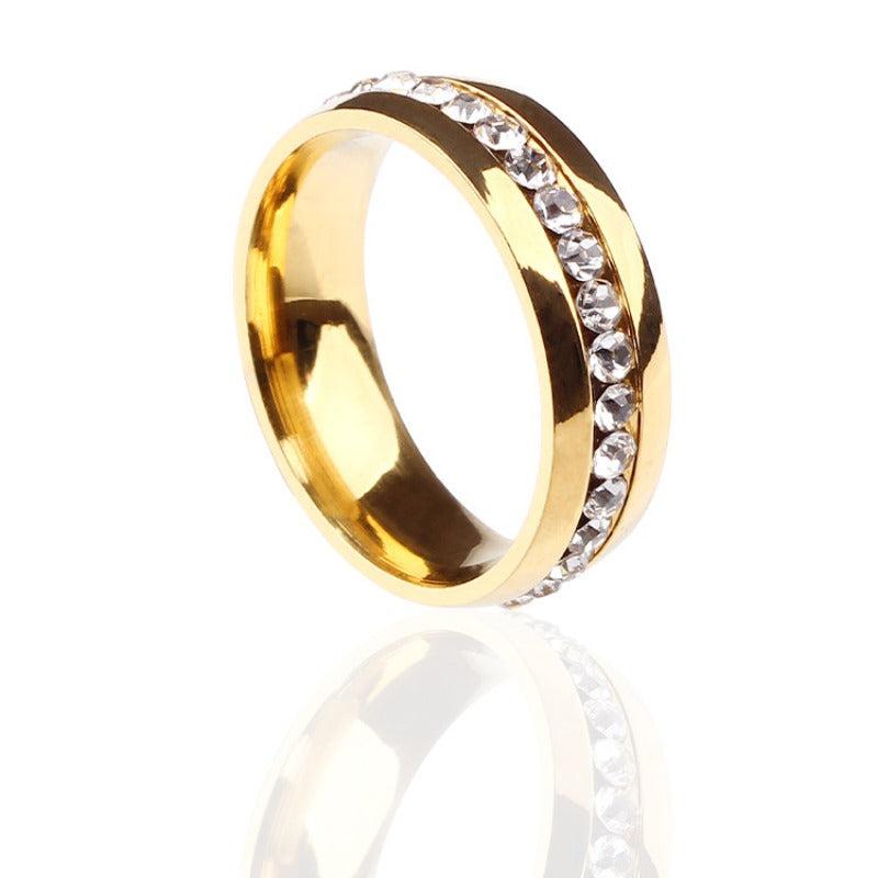 Stainless Steel Band Ring with Shining Zircon Inlay