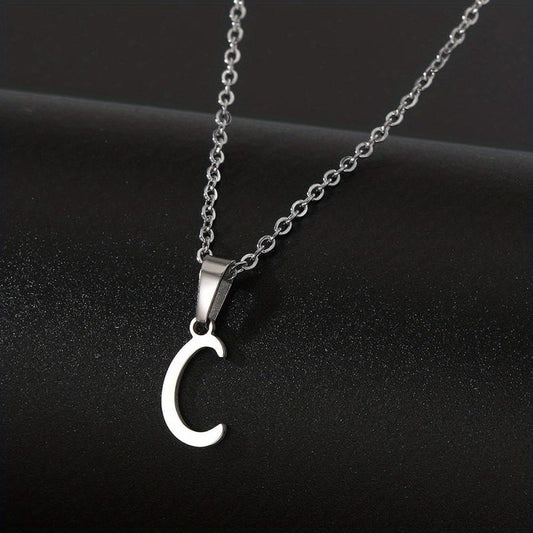 Silvery Stainless Steel 26 Letters Pendant Necklace