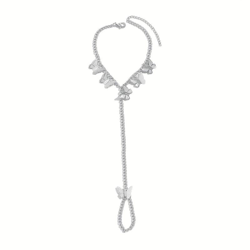 Mini Butterfly Tassel Finger Ring Bracelet Hand Chain