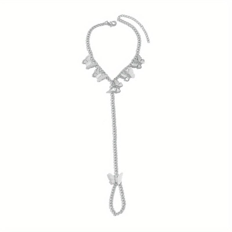 Mini Butterfly Tassel Finger Ring Bracelet Hand Chain