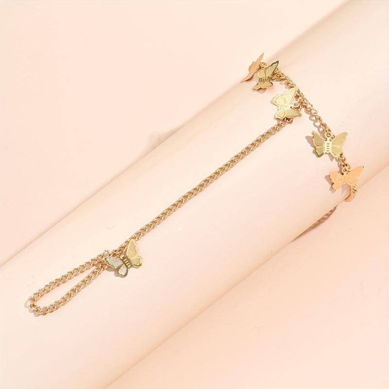 Mini Butterfly Tassel Finger Ring Bracelet Hand Chain