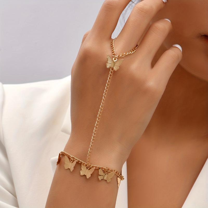 Mini Butterfly Tassel Finger Ring Bracelet Hand Chain