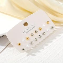Crystal Stud Earrings Set of 8 Pairs Alloy Jewelry Accessories