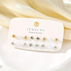 Crystal Stud Earrings Set of 8 Pairs Alloy Jewelry Accessories