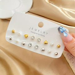 Crystal Stud Earrings Set of 8 Pairs Alloy Jewelry Accessories