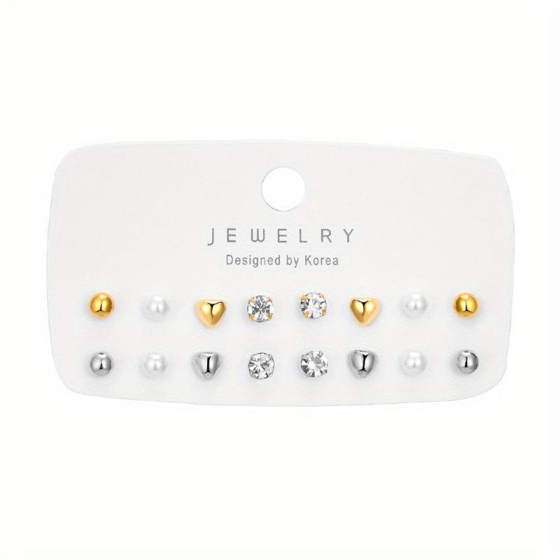 Crystal Stud Earrings Set of 8 Pairs Alloy Jewelry Accessories