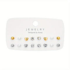 Crystal Stud Earrings Set of 8 Pairs Alloy Jewelry Accessories