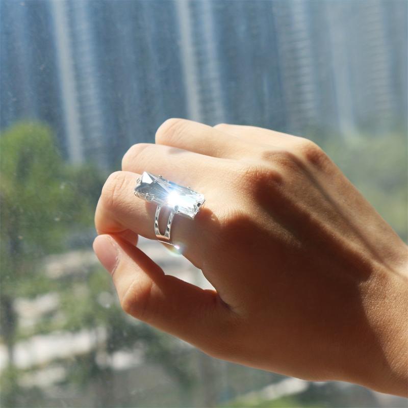 Silver Plated Rhinestone Engagement Wedding Ring for Her