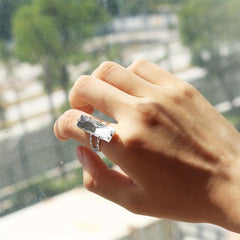 Silver Plated Rhinestone Engagement Wedding Ring for Her