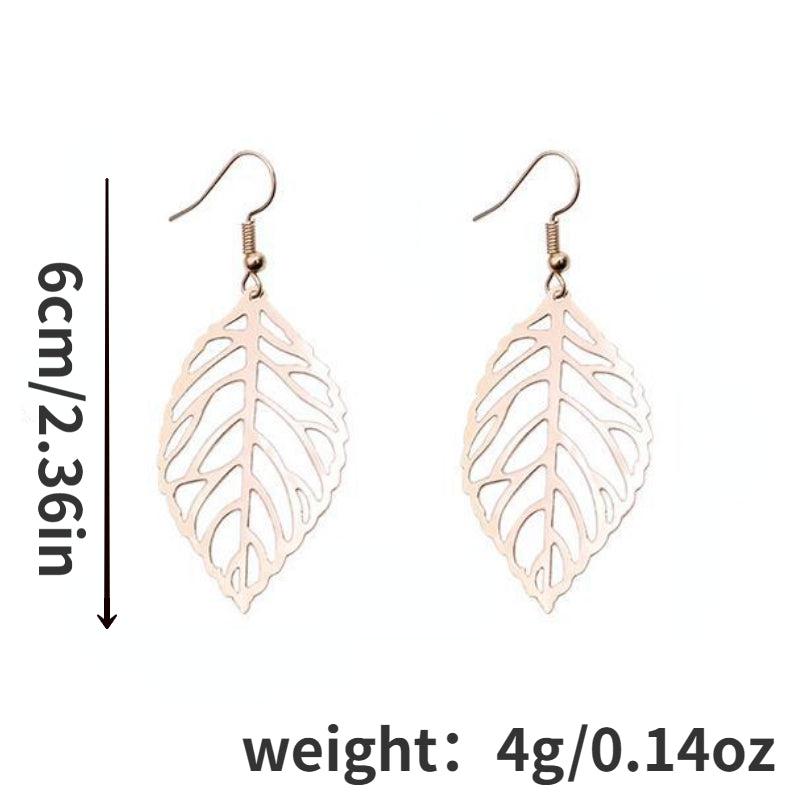 Hollow Leaf Shaped Dangle Earrings Alloy Jewelry Female Ear Accessories