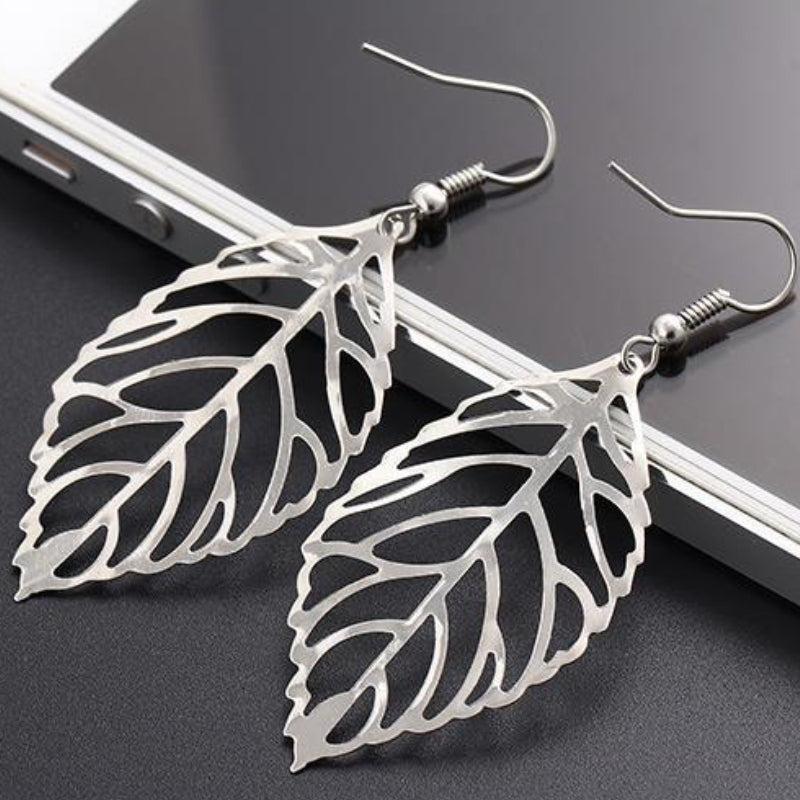 Hollow Leaf Shaped Dangle Earrings Alloy Jewelry Female Ear Accessories