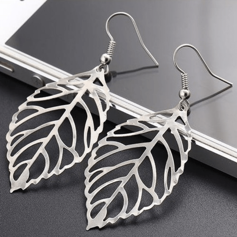 Hollow Leaf Shaped Dangle Earrings Alloy Jewelry Female Ear Accessories