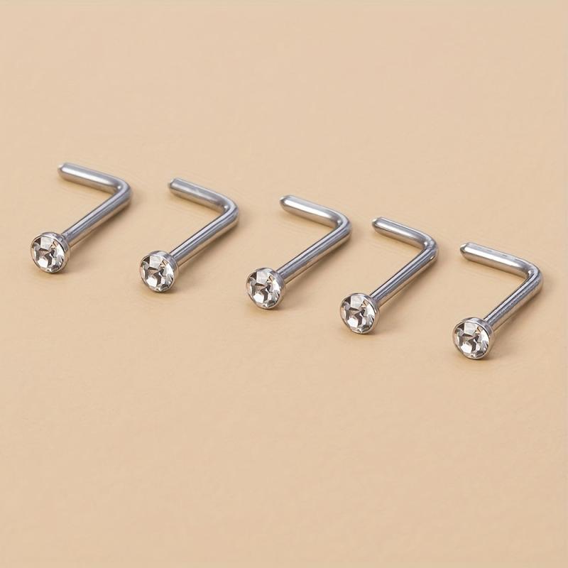 5Pcs 20G Screw Nose Stud Heart Moon Star Ball Stainless Steel Nostril Piercing