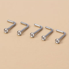 5Pcs 20G Screw Nose Stud Heart Moon Star Ball Stainless Steel Nostril Piercing