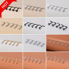 5Pcs 20G Screw Nose Stud Heart Moon Star Ball Stainless Steel Nostril Piercing