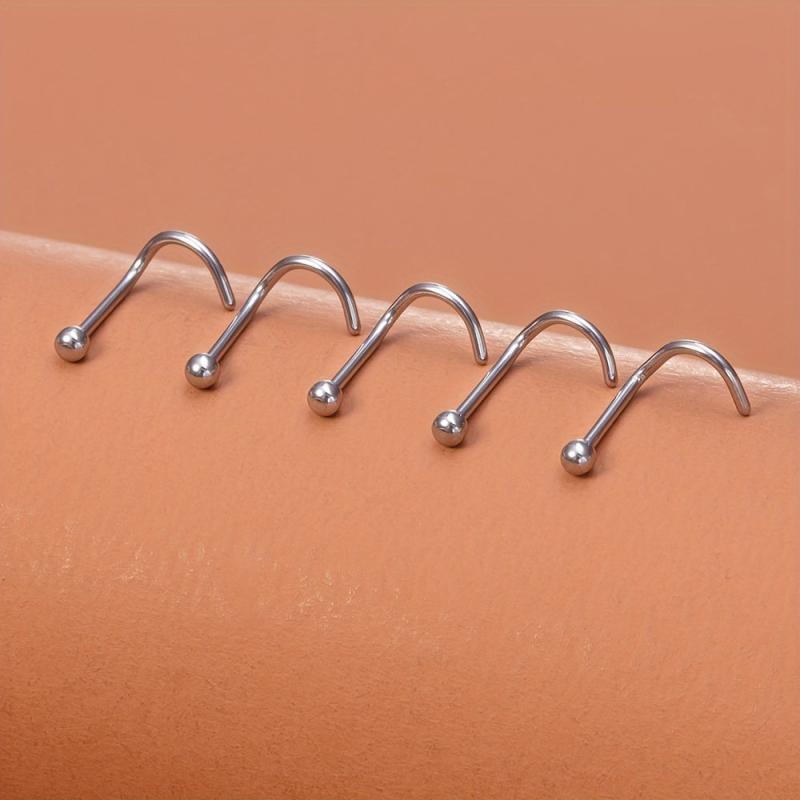 5Pcs 20G Screw Nose Stud Heart Moon Star Ball Stainless Steel Nostril Piercing